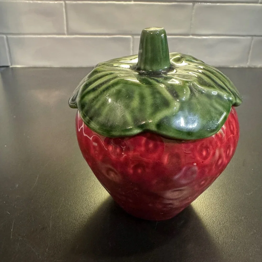 Jay Willfred Strawberry Jam Jar Kitchen Decor Small Red Ceramic Portugal B-11